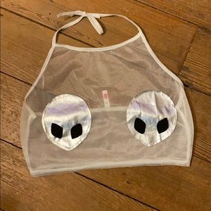 Sheer Alien crop top juniors sizing